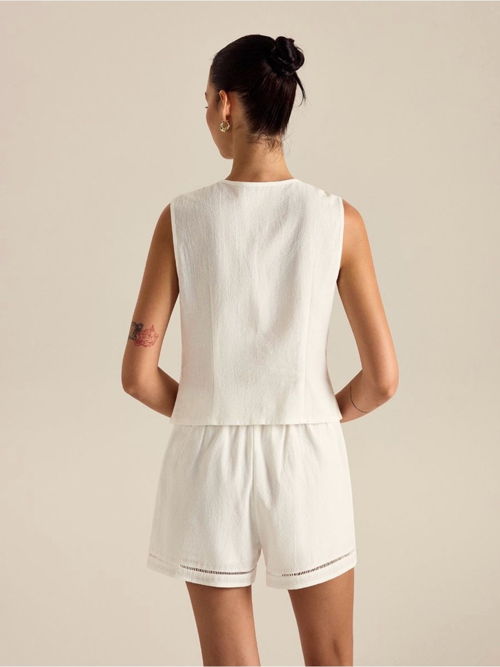 Commense Cotton Button Detail Vest Top With Pockets Shorts Set - Picture 5 of 5